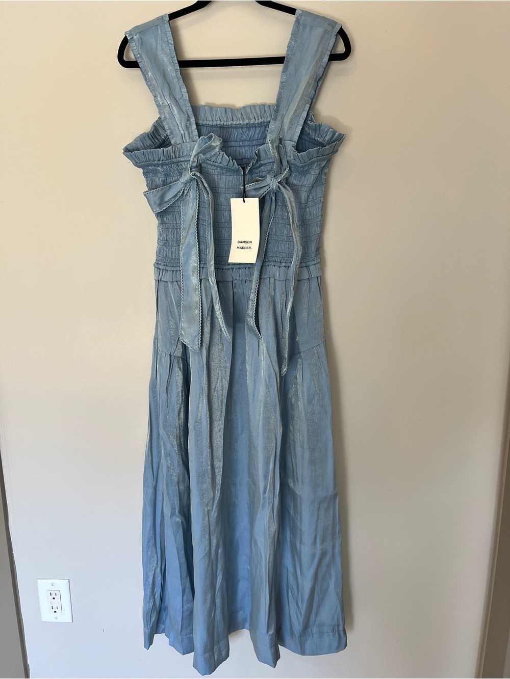 Damson Madder Violet Satin Midi Dress Blue Bow NWT UK 16 US 12 - Picture 7 of 11